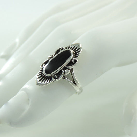 Vintage Damenring Silber 925er mit Onyx 50 15,9 mm Ø