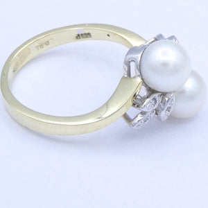 Damenring 585er Gold mit Perlen & Diamanten 0.06ct. - 52 16,5 mm Ø *