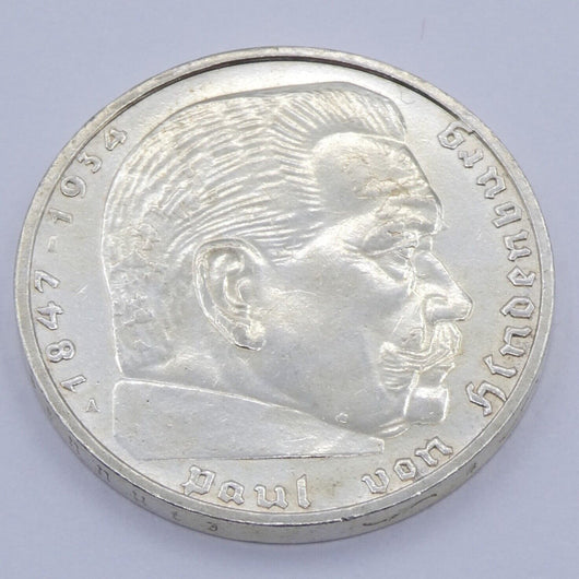 Drittes Reich 5 Reichsmark Silbermünze 1938 A - Hindenburg mit HK