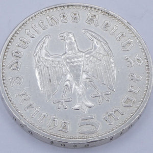 Drittes Reich 5 Reichsmark Silbermünze 1936 E