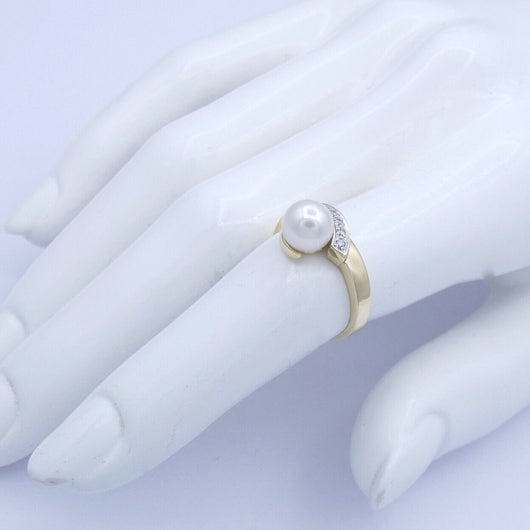 Damenring 585er 14 K Gold mit Perle & Diamanten - 56 17,8 mm Ø *