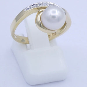 Damen Ring 333er K Gold mit Perle & Diamant - 56 17,8 mm Ø *