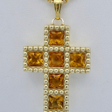 Vintage Anhänger mit Citrin & Kette / 585er 14 Karat Gelbgold 50cm