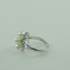 Damen Ring 585er Weißgold mit Perle & ca. 0.02 ct. Diamanten - 61 19,4 mm Ø *