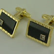 Laden Sie das Bild in den Galerie-Viewer, Manschettenknöpfe - vergoldet-mit Onyx - ca. 20,0 x 15,0 mm
