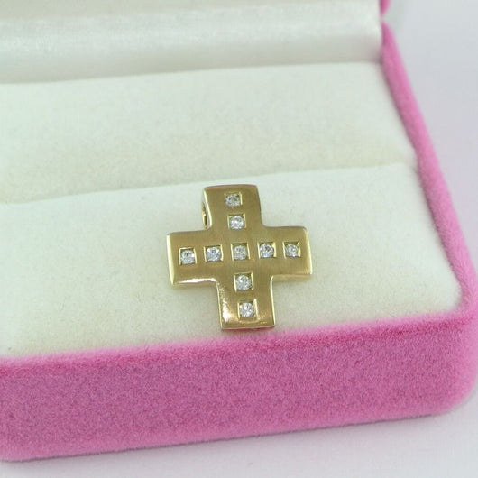 Vintage Kreuz - Anhänger mit Zirkonia / 333er - 8 Karat Gelbgold