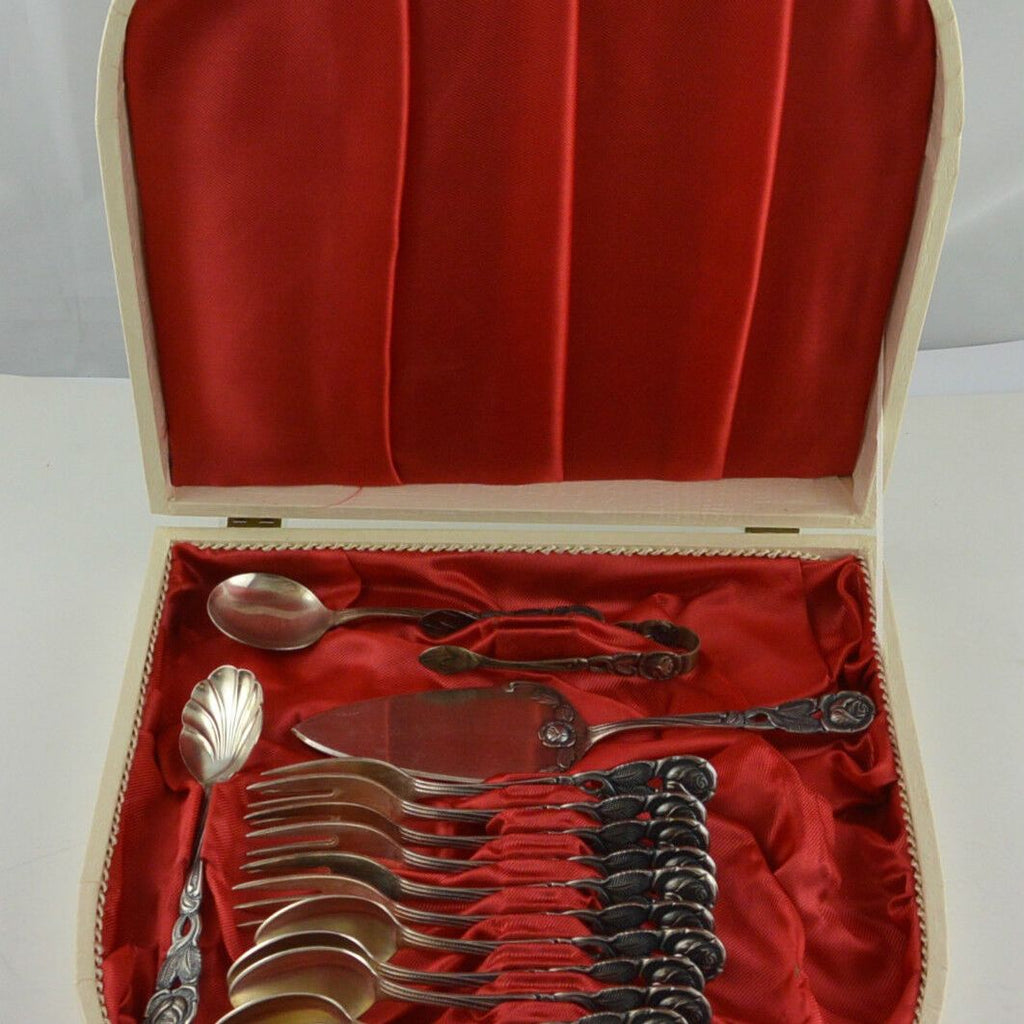 Kaffee Kuchen Besteck NICA 100 R Rosendekor 100er Silberauflage mit Box