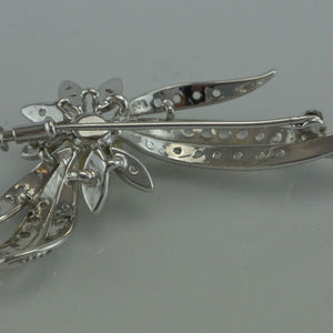 Vintage Brosche "Blume mit Perle & Zirkonia" / 800er Silber