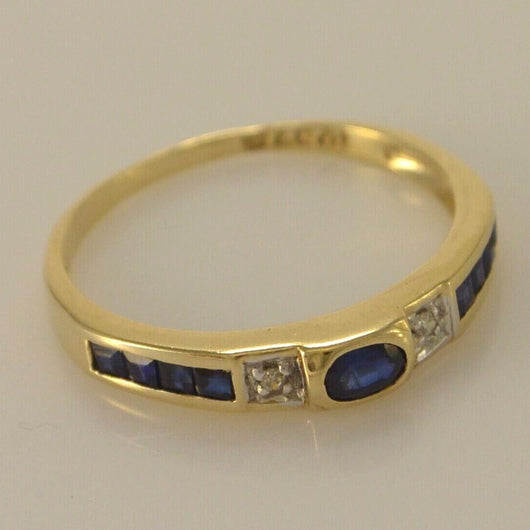 Vintage Damenring mit Diamanten & Saphire / 375er 9 Karat Gold- 57 18,1 mm Ø *
