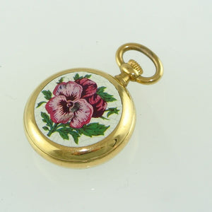 ROYAL Damen-Taschenuhr m Rosen-Motiv auf Rückseite / Handaufzug