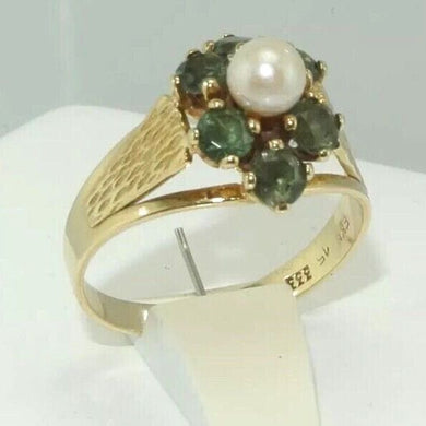 Vintage Damenring Turmalin & Perle / 333er - 8 Karat Gelbgold / 55 17,5 mm Ø *