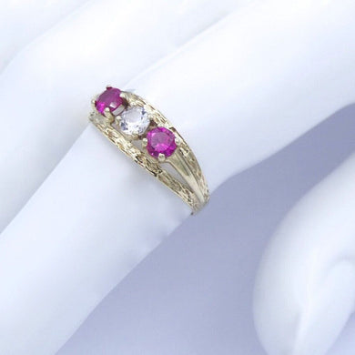 Vintage Damenring mit Turmalin & Zirkonia / 333er 8 Karat Gold - 57 18,1 mm Ø *