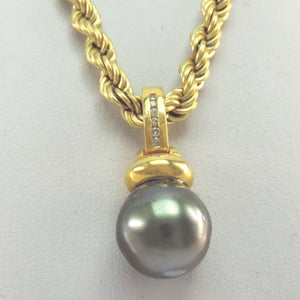 Vintage 585er 14 K Gold Kette & Anhänger mit Tahitiperle Ø 12,6mm & Brillanten
