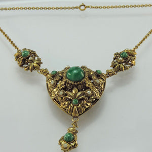 Vintage Trachten-Collier mit Aventurin & Perlen Vergoldet / ca. 42,0 cm