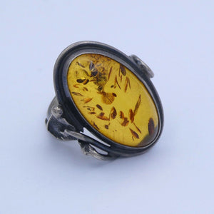 Vintage Damenring mit Bernstein 835er Silber - 54 17,2 mm Ø
