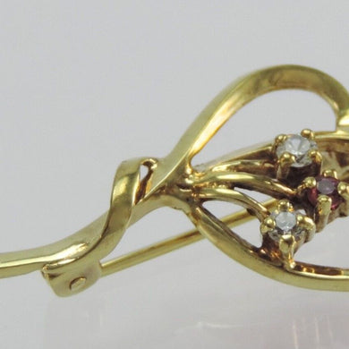 Vintage Anstecknadel mit Zirkonia & Rubin / 333er - 8 Karat Gelbgold