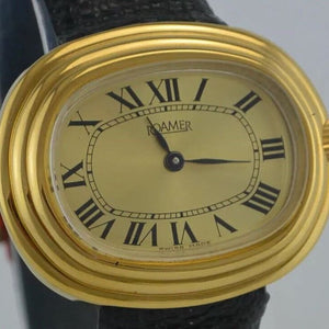 ROAMER Damen Armbanduhr - vergoldet / Handaufzug / Lederarmband