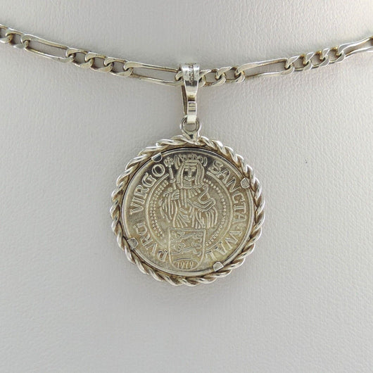 Vintage Kette mit Münzanhänger Sanctus Willibaldus 1979 Silber