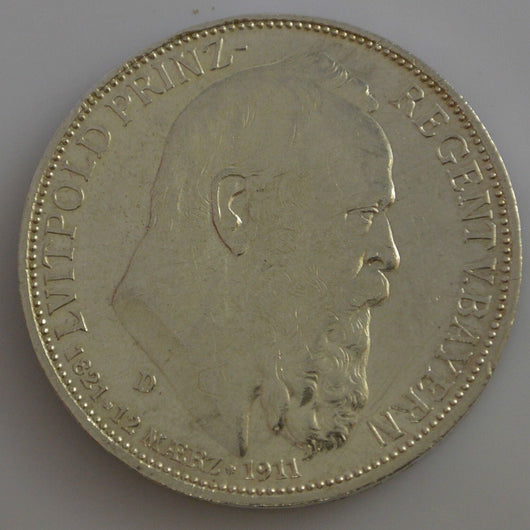 3 Mark Silbermünze dt. Kaiserreich 1911 D - Luitpold Prinz Regent von Bayern