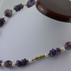 Vintage Kette - mit „großen Amethysten & Perlen“
