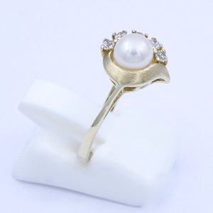 Vintage Damenring mit Perle & Zirkonia / 333er - 8 Karat Gold - 55 17,5 mm Ø