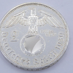 Drittes Reich 2 Reichsmark Silbermünze 1939 A - Hindenburg mit HK
