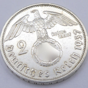 Drittes Reich 2 Reichsmark Silbermünze 1937 F- Hindenburg Kopf