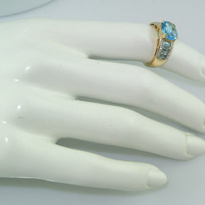Damenring mit Aquamarin & Diamanten - 375er 9 K Gold 53 16,8 mm Ø *