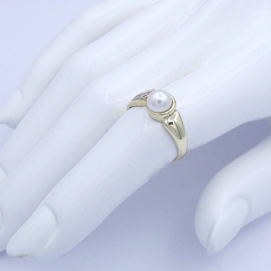 Damen Ring 333er K Gold mit Perle & Diamant - 56 17,8 mm Ø *