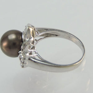 Vintage Damenring mit Tahiti Perle - 750er 18K Weißgold - ca. 1,70 ct Diamanten*