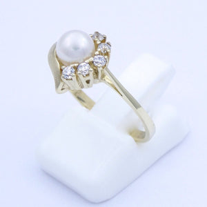 Vintage Damenring mit Perle & Zirkonia / 333er - 8 Karat Gold - 55 17,5 mm Ø