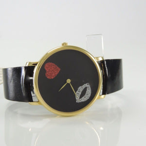 Damenuhr mit Herz / Quartz / Edelstahl vergoldet & Lederarmband / Regent