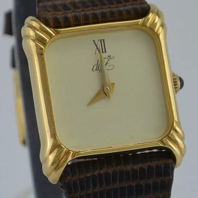 Zentra de Z / Damenuhr - vergoldet / Handaufzug / braunes Lederarmband