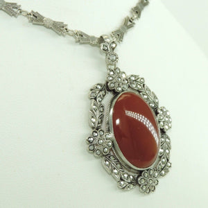 Vintage Damen 835er Silber Collier mit Achat & Markasit