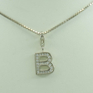 Vintage Damen 835er Silber Kette mit Zirkonia Anhänger 925er Silber "B"