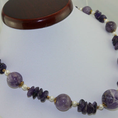 Vintage Kette - mit „großen Amethysten & Perlen“