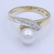 Laden Sie das Bild in den Galerie-Viewer, Damenring 585er 14 K Gold mit Perle &amp; Diamanten - 56 17,8 mm Ø *
