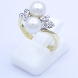 Damenring 585er Gold mit Perlen & Diamanten 0.06ct. - 52 16,5 mm Ø *