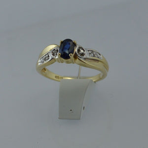 Vintage Damenring mit Saphir & Diamanten / 375er 9 Karat Gold 54 17,2 mm Ø *