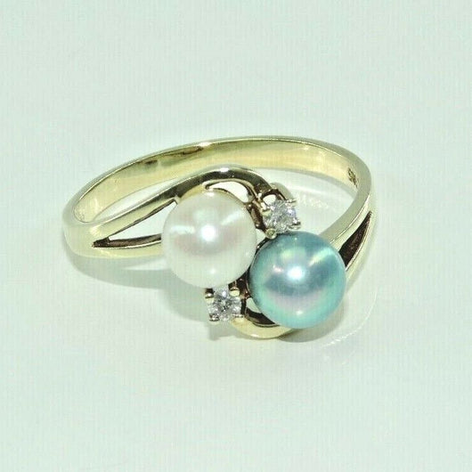 Damenring 585er 14 K Gold mit Perlen & Diamanten- 57 18,1 mm Ø *
