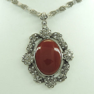 Vintage Damen 835er Silber Collier mit Achat & Markasit