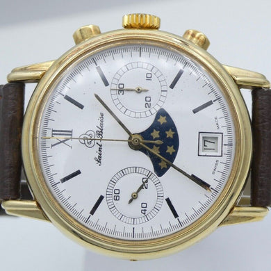 Saint-Blaise Chronographe Classique Herrn Uhr Silbervergoldet Handaufzug