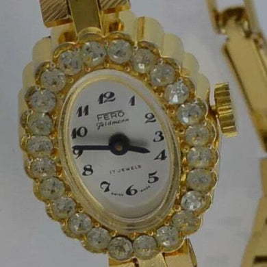 FERO Feldmann - 17 Jewels - Damenuhr mit Zirkonia / Handaufzug / vergoldet