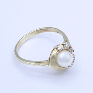 Vintage Damenring mit Perle & Zirkonia / 333er - 8 Karat Gold - 55 17,5 mm Ø