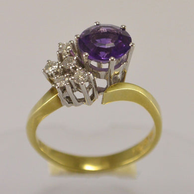 Vintage Damenring mit Amethyst & Brillanten / 585er 14 Karat Gold-52 16,5 mm Ø *