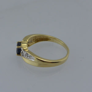 Vintage Damenring mit Saphir & Diamanten / 375er 9 Karat Gold 54 17,2 mm Ø *
